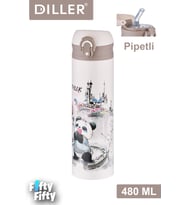 DILLER 480 ML Pipetli Paslanmaz Çelik Termos Vacum Cup Kilitli Kapak  -FFDILLERD9248 (Karışık)