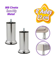 2 Adet Metal Destek Ayağı 12 Cm Krom Mobilya Kanepe Baza Koltuk Ünite Ayakları Metrik 8 Civatalı İnce Diş