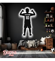 Destina Ahşap Kişiselleştirilebilir Futbol Temalı Led Tablo (Beyaz)