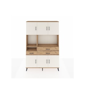 Arges Dolap 9 Raflı 3 Çekmeceli 6 Kapaklı 132x30x195 Çam-Aytaşı/Çam