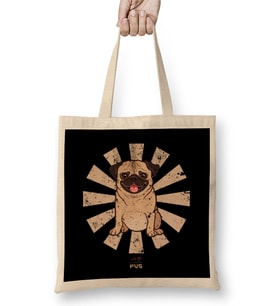 Pug Retro Japanese Bez Çanta Uzun Saplı