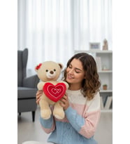 Kırmızı Tokalı Sevimli Yumuşacık 35 cm Kalpli Peluş Ayıcık Uyku Arkadaşı Hediyelik