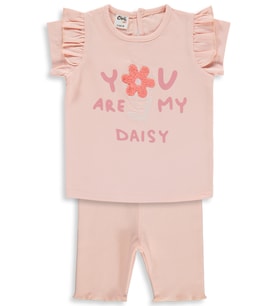 Civil Baby Yazı-Çiçek Baskı Nakış 6-18 Ay Takım - Fil Dişi