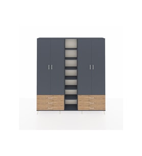 Arges Dolap 13 Raflı 6 Çekmeceli 2 Askılı 220x30x243 Antrasit-Antrasit/Çam