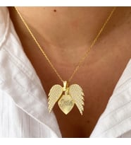 Gümüş Taşlı İsimli Melek Kanatlı Kolye (Gold)