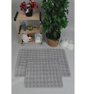 Modern Bubble Yıkanabilir Kaymaz Peluş Banyo Paspası Halısı 2'li Klozet Takımı 60x100-50x60cm Gri
