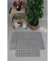 Modern Bubble Yıkanabilir Kaymaz Peluş Banyo Paspası Halısı 2'li Klozet Takımı 60x100-50x60cm Gri
