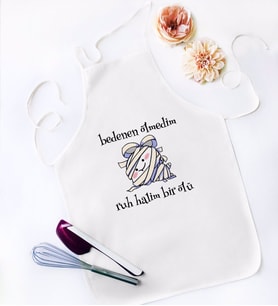BK Gift Ruh Halim Bir Ölü Tasarımlı Beyaz Mutfak Önlüğü - Model 1