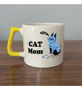Cat Mom Baskılı Sarı Kulplu D Kupa