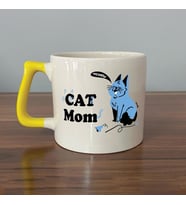 Cat Mom Baskılı Sarı Kulplu D Kupa