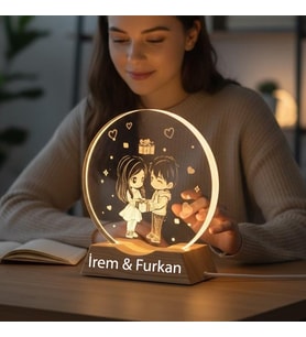 Kişiye Özel Aşık Çift Tasarımlı Dekoratif Gece Lambası, Sevgiliye Özel Hediye
