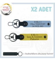 Hız Severlere Özel, İsim Plaka ve B Rh (-) Kan Grubu Yazılı Deri x2' li Anahtarlık, Sarı-Mavi-Laci (Çok Renkli)
