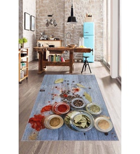 Renkli Kaymaz Taban 3D Baharat Desenli Mutfak Halısı AR1264