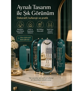 Katlanabilir Aynalı Takı Organizeri, 3 Bölmeli, Seyahat Dostu, Şık ve Kullanışlı