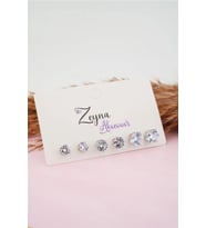 Kadın Baget Oval Zirkon Taşlı 3 Boy Küpe Seti