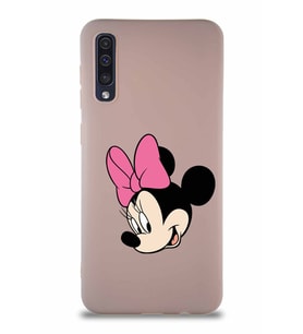 Samsung Galaxy A30S Soft Premier Kapak Minnie Mouse-B Tasarımlı Silikon Kılıf - Pudra (Şeffaf)