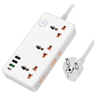 HOCO AC8A 2500W 3 Priz + 3 USB + 30W Type-C Multifonksiyonel Priz Çoğaltıcı Şarj Aleti (Beyaz)