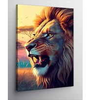 Kanvas Tablo Kükreyen Aslan Ve Manzara