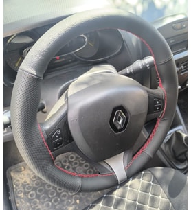 DİKİŞLİ DİREKSİYON KILIFI SİYAH DERİ NOKTALI DERİ KIRMIZI DİKİŞLİ RENAULT CLİO 4 (1.SERİ) İÇİN
