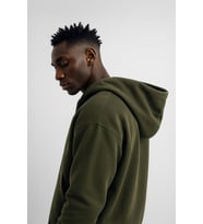 Erkek Fermuarlı Kapüşonlu Cepli Sweatshirt (Haki)