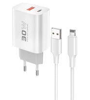 Durukar® C89Q 1 Adet 30W Type-C ve 1 Adet 22.5W USB Çıkışlı Ekstra DL48 1M USB to Lightning Kablolu
