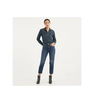 501 Pamuklu Yüksek Bel Straight Fit Kısa Paça Jeans KOT PANTOLON-yırtık detaylı -0290