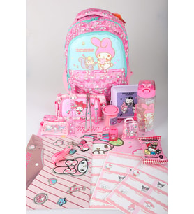 x Dekomus Lisanslı My Melody Melo Pink Collection Full Kırtasiye Seti Okul ve Kalem Çantası,Beslenme Kabı,Matara