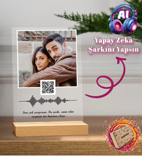 Yapay Zeka Şarkınızı Üretsin Barkodlu Fotoğraflı Masaüstü Plak Fotoğraf Çerçevesi 17x11cm