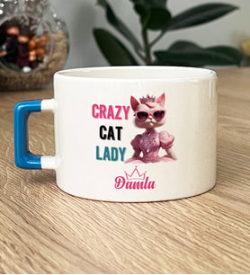 Kişiye Özel Crazy Cat Lady Hediye Lüks Fincan Arkadaşa Hediye (Mavi)