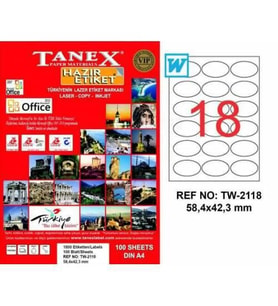 Tanex TW-2118 - 58,4 x 42,3mm Laser Etiket 100 Adet Ücretsiz Karg