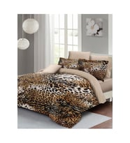 Leopar Lastikli Çarşaflı %100 Pamuk Saten Çift Kişilik Nevresim Takımı Wild Leopard