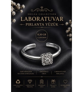 Sertifikalı Laboratuvar Pırlanta Taşlı Ayarlamalı Geri Dönüşüm Gümüş Kasa Minimal Yüzük 1.50 Karat