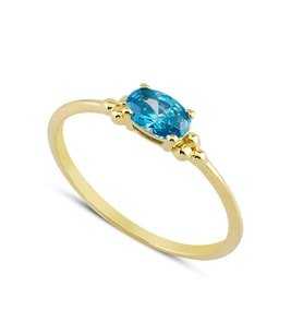 14 Ayar Altın Mavi Oval Taşlı Yüzük YZK008B (Çok Renkli)