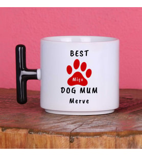 Kişiye Özel Köpek Annesi Tasarımlı İsimli "Best Dog Mum" Tasarımlı Kupa Bardak Arkadaşa Hediye