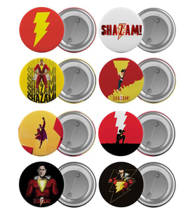 Shazam Çanta Rozeti Seti 8 Adet En Büyük Boy 5.8cm İğneli Broş
