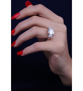 ENCİLİ SİLVER 925 Ayar Gümüş Taşlı Baget Model Kadın Yüzük