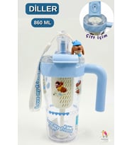 Diller Figürlü 860ML Kulplu Süzgeçli Matara (Açık Mavi)
