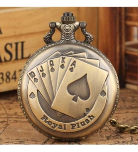 Kişiye Özel Retro Royal Flush Tasarımlı Quartz Köstekli Kolye Saat