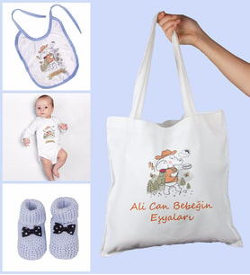 eJOYA Bebeklere Özel Çantasında Kişiye Özel Zıbın Önük Ve Patik Bebek Hediye Seti 109773 (Mavi)
