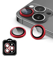 iPhone 15 Pro / Pro Max için IPG ProLENS Kamera Lens Koruyucu Alüminyum CD Çerçeveli, Kırılmaz Cam (Kırmızı)