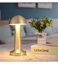 Taşınabilir LED Mantar Masa Lambası 3 Seviyeleri Parlaklık Metal Dokunmatik Kontrol Şarj Edilebilir (Gold)