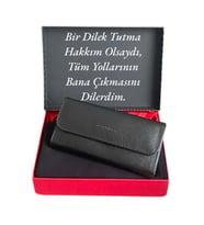 Kadın Hediye Set Siyah Carlino Cüzdan -Penye Şal
