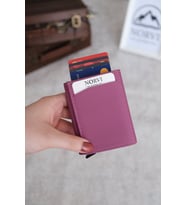 Mekanizmalı Otomatik Hakiki Deri Kartlık (Pembe)