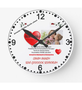 Anneler Günü Fotoğraflı Kişiye Özel Ahşap Mdf Duvar Saati 28cm Duvar Dekoru Hediye Kutusunda