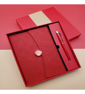 Çizgili Defter Ve Metal Kalem Seti Kırmızı