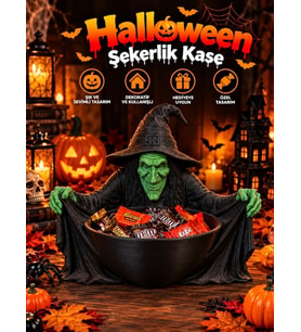 Halloween Cadılar Bayramı Dekoratif Cadı Figürlü Şekerlik Kase Masa Üstü Dekor