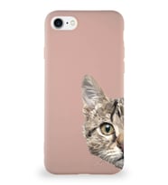 Apple iPhone SE 2022 Soft Premier Kapak Catface Tasarımlı Silikon Kılıf - Pudra (Şeffaf)
