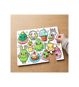 Kawaii Tatlı Çizimleri Tasarımlı 24 Parça Ahşap Çocuk Puzzle MPK0354