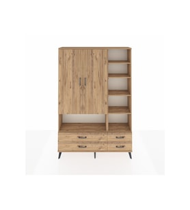 Arges Dolap 10 Raflı 4 Çekmeceli 2 Kapaklı 132x30x195 Çam-Çam/Çam