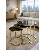 Gold Metal Zigon Sehpa Bronz Aynalı